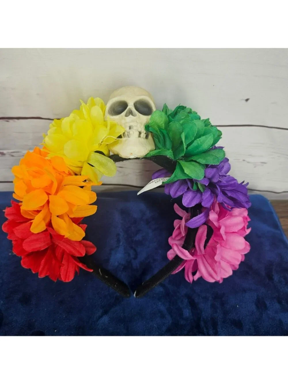 Rainbow Skull Floral Headband Artificial Flowers Day Of The Dead Halloween